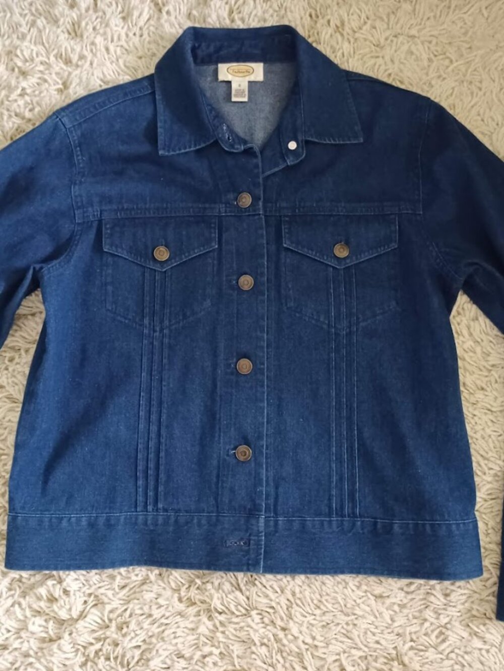 Talbots Womens Denim Jacket Size Small Blue Jean Button Front Classic Cotton
